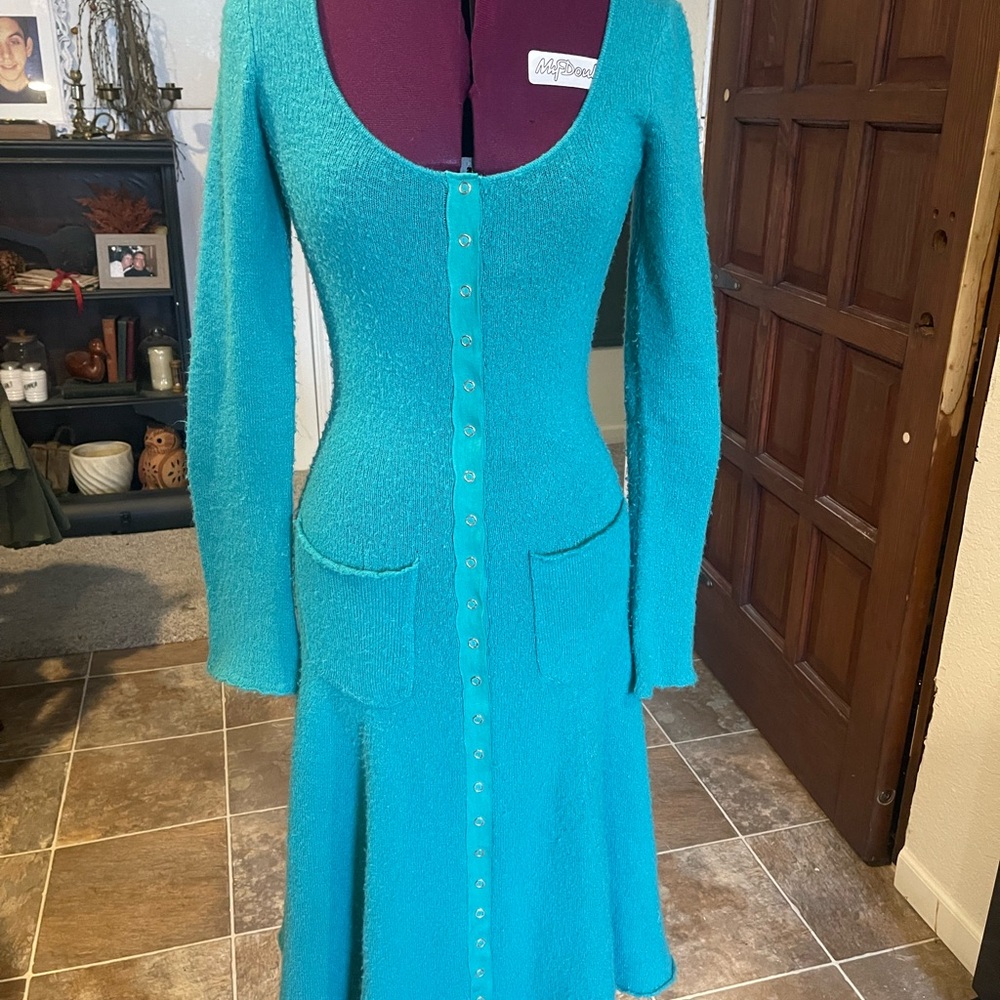 VINTAGE Y2K Betsey Johnson Turquoise Long Sleeve Sweater Dress